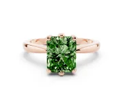 Fancy Green Radiant Cut Diamond Solitaire Engagement Ring Set in Rose gold with Slim Tapered Solitaire Band