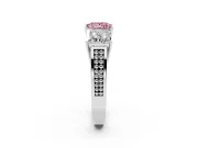 Princess Cut Three Stone Engagement Ring Setting for a Fancy Pink Lab-Grown Diamond | Beaded Shoulders | Platinum