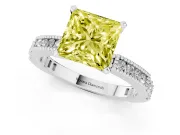 Fancy Yellow Princess Cut Diamond Solitaire Ring Set in Silver with Slim Pavé Band and Prong Setting