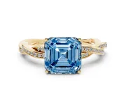 Asscher Cut Twisted Pavé Solitaire Engagement Ring Setting for a Fancy Blue Lab-Grown Diamond | Yellow Gold