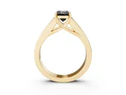 Fancy Black Emerald Cut Diamond Solitaire Ring Set in Yellow gold with Channel-Set Accent Stones and Prong Setting