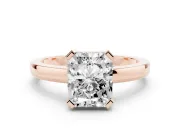 Radiant Cut Diamond Solitaire Ring Set in Rose gold with Prong Head and Smooth Polished Band