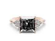 Princess Cut Cluster Accent Engagement Ring Setting for a Black Center | Plain Band | Rose Gold