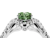Oval Hidden Halo Filigree Engagement Ring Setting for a Fancy Green Lab-Grown Diamond | White Gold