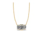 Emerald Cut Lab-Grown Diamond Three-Stone Bar Pendant Necklace | Bar Prong Ends | Yellow Gold