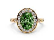 Oval Halo Engagement Ring Setting for a Fancy Green Lab-Grown Diamond | Bezel Stations | Yellow Gold