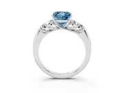 Fancy Blue Princess Cut Diamond Cluster Ring Set in Platinum with Round Accent Stones and Prong Setting on a Plain Band