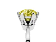 Fancy Yellow Round Cut Diamond Solitaire Engagement Ring Set in Platinum with Slim Tapered Solitaire Band