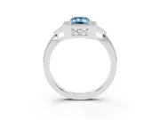Fancy Blue Emerald Cut Diamond Halo Engagement Ring Set in White gold with Milgrain Pavé Band