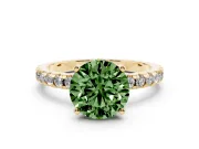 Round Hidden Halo Solitaire Engagement Ring Setting for a Fancy Green Lab-Grown Diamond | Pave Band | Yellow Gold
