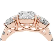 Cushion Cut Three Stone Engagement Ring Setting | Accented Shoulders | Rose Gold