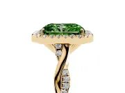 Radiant Cut Twist Halo Engagement Ring Setting for a Fancy Green Lab-Grown Diamond | Yellow Gold