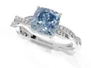 Cushion Cut Twisted Pavé Solitaire Engagement Ring Setting for a Fancy Blue Lab-Grown Diamond | Sterling Silver