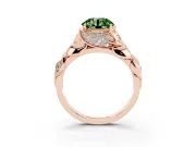Fancy Green Round Cut Diamond Leaf-Inspired Engagement Ring Set in Rose gold with Round Accents