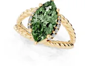 Fancy Green Marquise Cut Diamond Halo Ring Set in Yellow gold with Twisted Band and Prong Setting