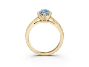 Fancy Blue Marquise Cut Diamond Solitaire Ring Set in Yellow gold with Milgrain Double Row Round Pavé Band