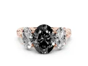 Fancy Black Oval Cut Diamond Three-Stone Ring Set in Rose gold with Braided Band