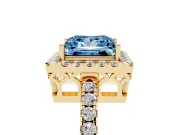 Fancy Blue Princess Cut Diamond Pavé Band Halo Engagement Ring Set in Yellow gold with Prong Setting