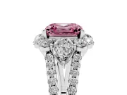 Fancy Pink Asscher Cut Diamond Halo Split Shank Engagement Ring Set in Silver with Prong-Held Center Stone