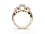 Emerald Cut Three Stone Engagement Ring Setting | Tapered Pave Band | Yellow Gold