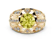 Round Art Deco Graduated Engagement Ring Setting for a Fancy Yellow Lab-Grown Diamond | Yellow Gold