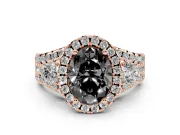 Oval Halo Split Shank Engagement Ring Setting for a Black Center | Round Side Stones | Rose Gold