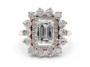 Emerald Cut Floral Double Halo Engagement Ring Setting | Plain Band | Rose Gold
