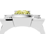 Fancy Yellow Oval Cut Diamond Three-Stone Channel Set Ring Set in White gold with Smooth Polished Band