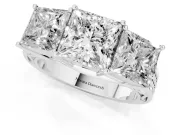 Princess Cut Three Stone Engagement Ring Setting | Beaded Shoulders | Sterling Silver