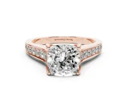 Cushion Cut Diamond Solitaire Pavé Engagement Ring Set in Rose gold with Prong Setting