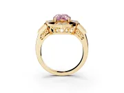 Fancy Pink Pear Cut Diamond Milgrain Halo Ring Set in Yellow gold with Split Shank