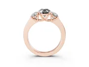Fancy Black Three-Stone Oval Cut Diamond Ring Set in Rose gold with Matching Prong Settings and Plain Band
