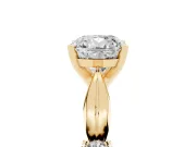 Cushion Cut Diamond Solitaire Twisted Band Ring Set in Yellow gold with Accent Stones and Prong Setting