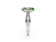 Fancy Green Marquise Cut Diamond Three-Stone Ring Set in Platinum with Pavé Split Shank and Prong Setting