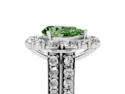 Fancy Green Pear Cut Diamond Halo Engagement Ring Set in White gold with Split Shank and Prong Setting