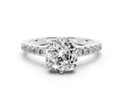Cushion Cut Hidden Halo Solitaire Engagement Ring Setting | Shared Prong Band | Sterling Silver