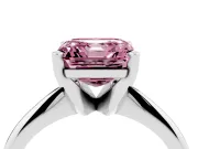 Fancy Pink Asscher Cut Diamond Solitaire Ring Set in Silver with Prong Setting on a Plain Round Band