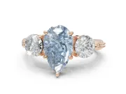 Pear-Shaped Three Stone Engagement Ring Setting for a Fancy Blue Lab-Grown Diamond | Tapered Pave Band | Rose Gold