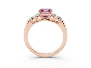 Fancy Pink Asscher Cut Diamond Cluster Ring Set in Rose gold with Round Accent Stones and Prong Setting on a Plain Band
