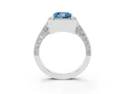 Princess Cut Milgrain Halo Engagement Ring Setting for a Fancy Blue Lab-Grown Diamond | Side Stones | Sterling Silver