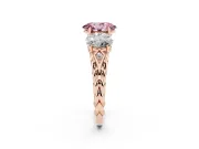 Fancy Pink Oval Cut Diamond Three-Stone Ring Set in Rose gold with Braided Band