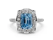 Emerald Cut Petal Tip Halo Engagement Ring Setting for a Fancy Blue Lab-Grown Diamond | Pavé Band | Sterling Silver