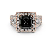 Asscher Cut Halo Split Shank Engagement Ring Setting for a Black Center | Rose Gold