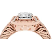 Radiant Cut Vintage Milgrain Halo Engagement Ring Setting | Carved Leaf Detail | Rose Gold