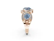 Round Three Stone Halo Engagement Ring Setting for a Fancy Blue Lab-Grown Diamond | Pavé Wave Band | Rose Gold