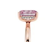 Fancy Pink Emerald Cut Diamond Solitaire Engagement Ring Set in Rose gold with Prong Setting and Polished Band