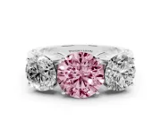 Round Engagement Ring Setting for a Fancy Pink Lab-Grown Diamond | Three Stone | Platinum