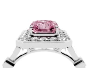 Radiant Cut Halo Engagement Ring Setting for a Fancy Pink Lab-Grown Diamond | Bezel Station Shoulders | Sterling Silver