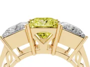 Princess Cut Three Stone Engagement Ring Setting for a Fancy Yellow Lab-Grown Diamond | Beaded Shoulders | Yellow Gold