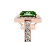 Fancy Green Princess Cut Diamond Halo Pavé Engagement Ring Set in Rose gold with Bezel Setting